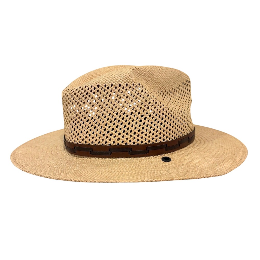 Stetson Unisex Straw Fedora Sun Hat Tan Medium Leather Band Breathable Mesh